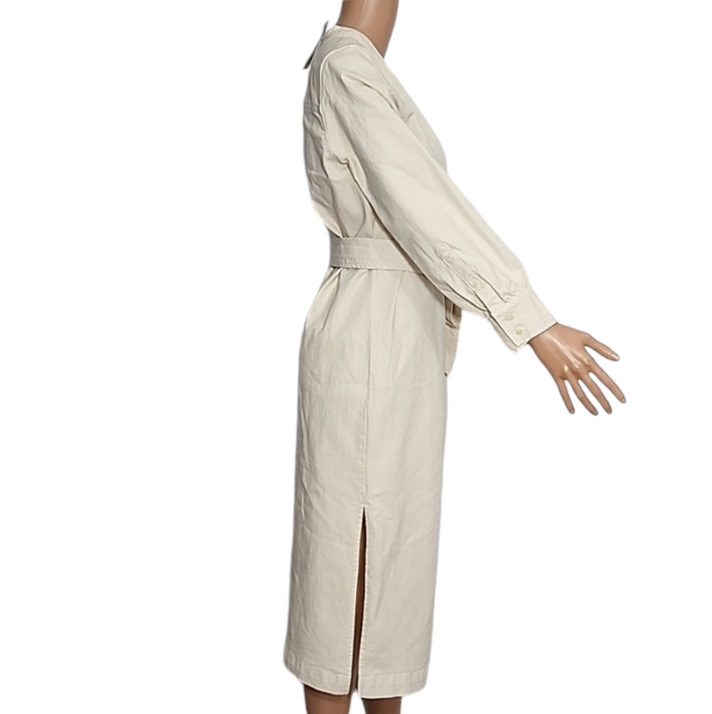 J. Crew long beige shirtdress in stretch denim twill with belt long sleeve Sz 2‎ - Picture 7 of 15